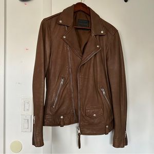 All Saints Brown Leather Jacket - Extra Small (XS)
